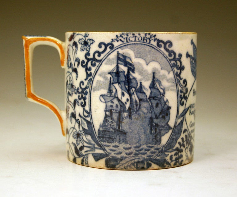 Nelson Commemorative pottery tankard in underglaze blue and white.