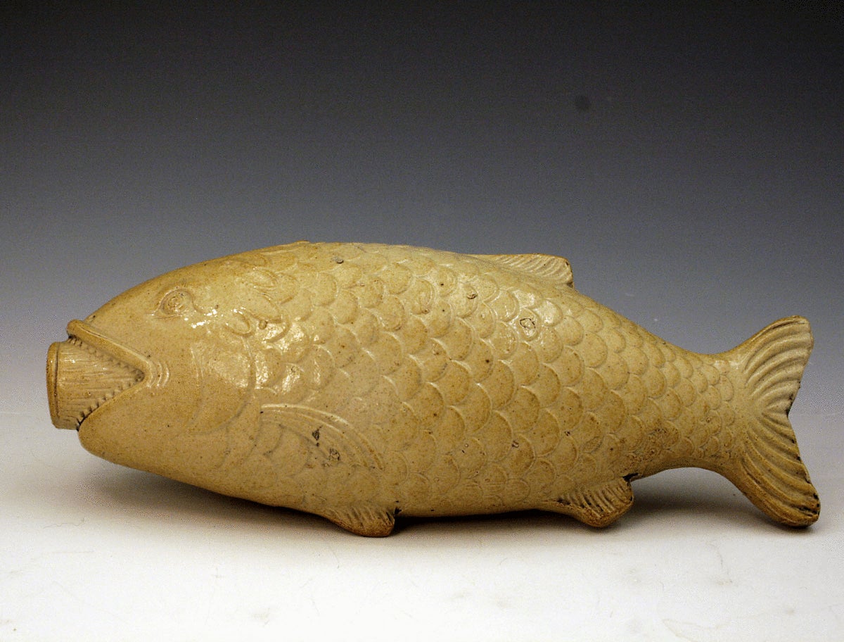 Saltglaze Pottery Spirit Flask In The Form Of A Fish