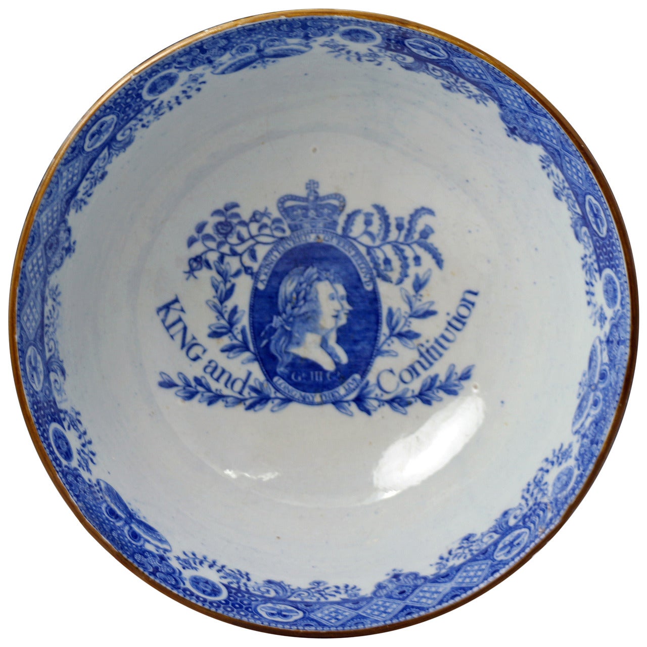 English pearlware bowl commemorating "King and Constitution" antique period