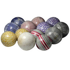Used Collection of 13 pottery carpet balls mid 19th century