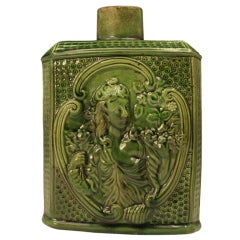 Early Staffordshire Pottery Green Glaze Tea Caddy 18thc.