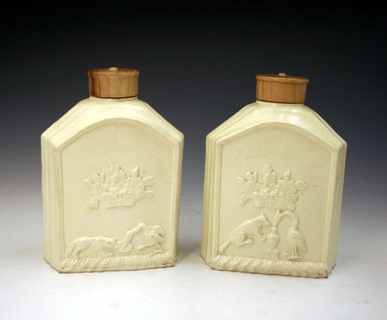 Pair of Antique English Pottery Creamware tea caddies c1780