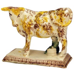 Antique English Pottery Figure Of A Cow On Base