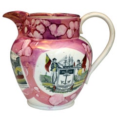 Antique Sunderland Pottery pink splash luster pitcher. c1835