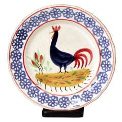 Vintage Welsh Pottery Llanelli cockerel plate sponge decorated c1900