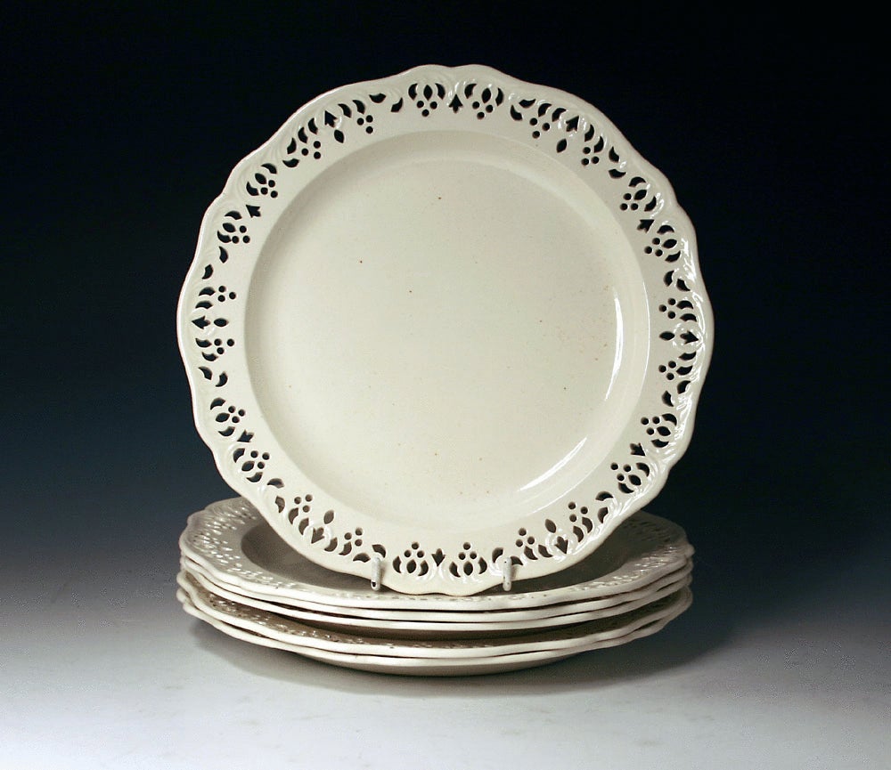Six Wedgwood Antique Creamware Pottery Plates