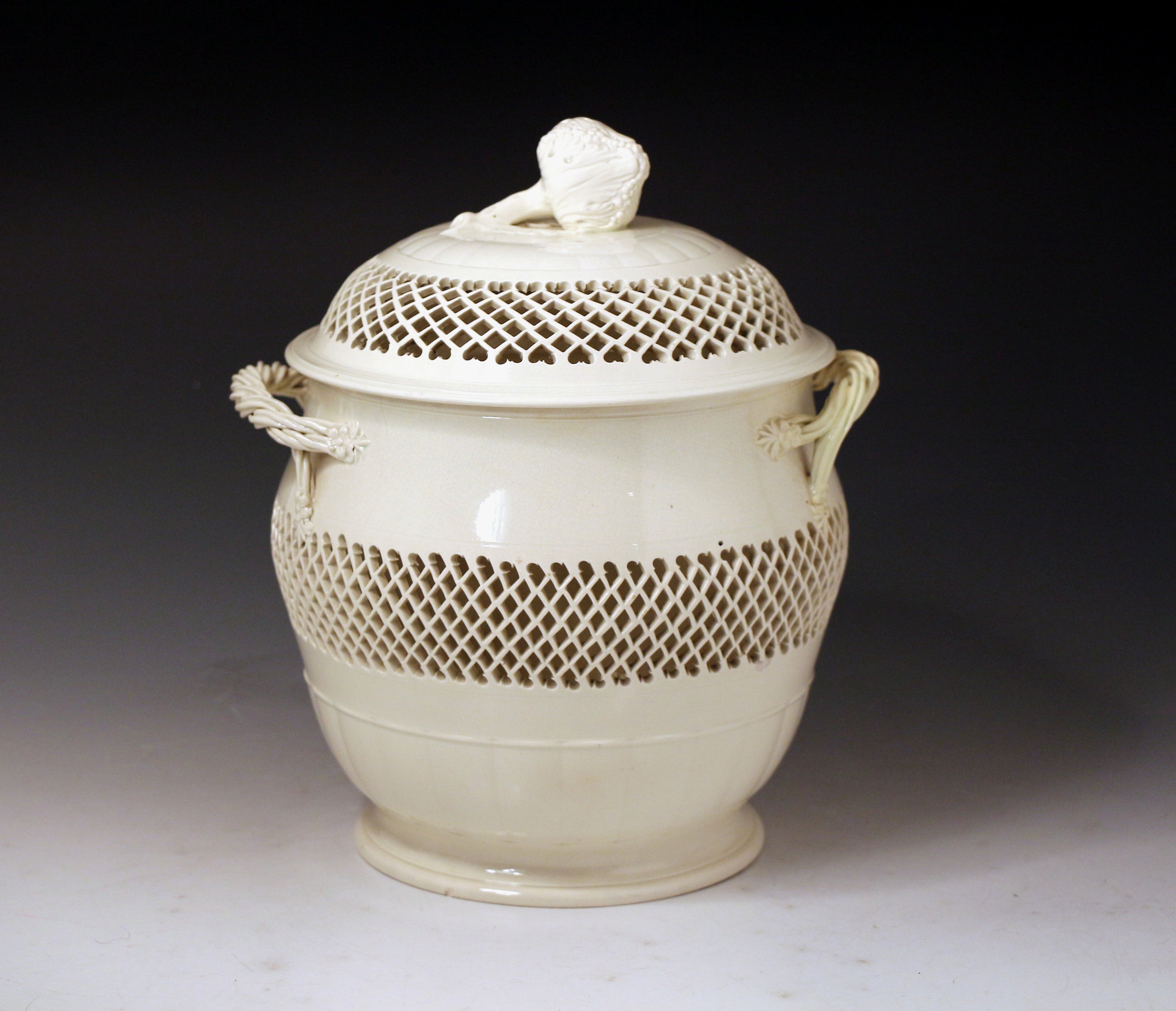 English creamware pottery lidded jar and cover Probably Leeds Pottery c1780 