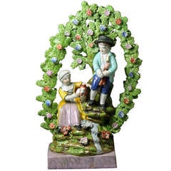 Antique Staffordshire Pottery Pearlware Figure of the Songsters with Hoop Shaped Bocage circa 1820 Period