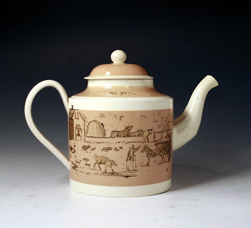 English Creamware pottery teapot named and dated Anne Sparks 1792