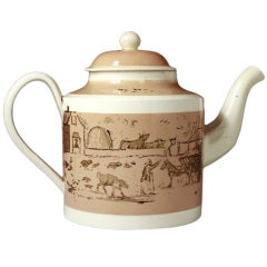 English Creamware pottery teapot named and dated Anne Sparks 1792 