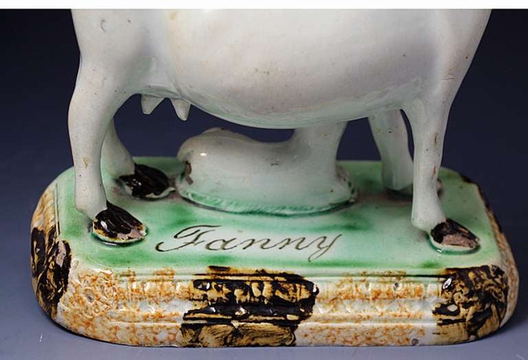 Antique English Pottery Figure of a Cow Named 