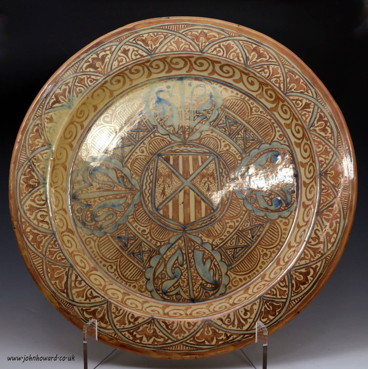 Massive 17th Century Hispano Moresque Dish In Pinkluster With Enamel.