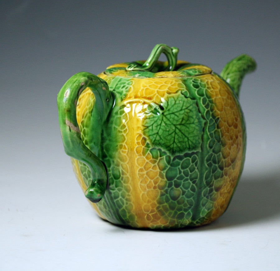 English Staffordshire Pottery Melon Shaped Creamware Bodied Teapot, circa 1770