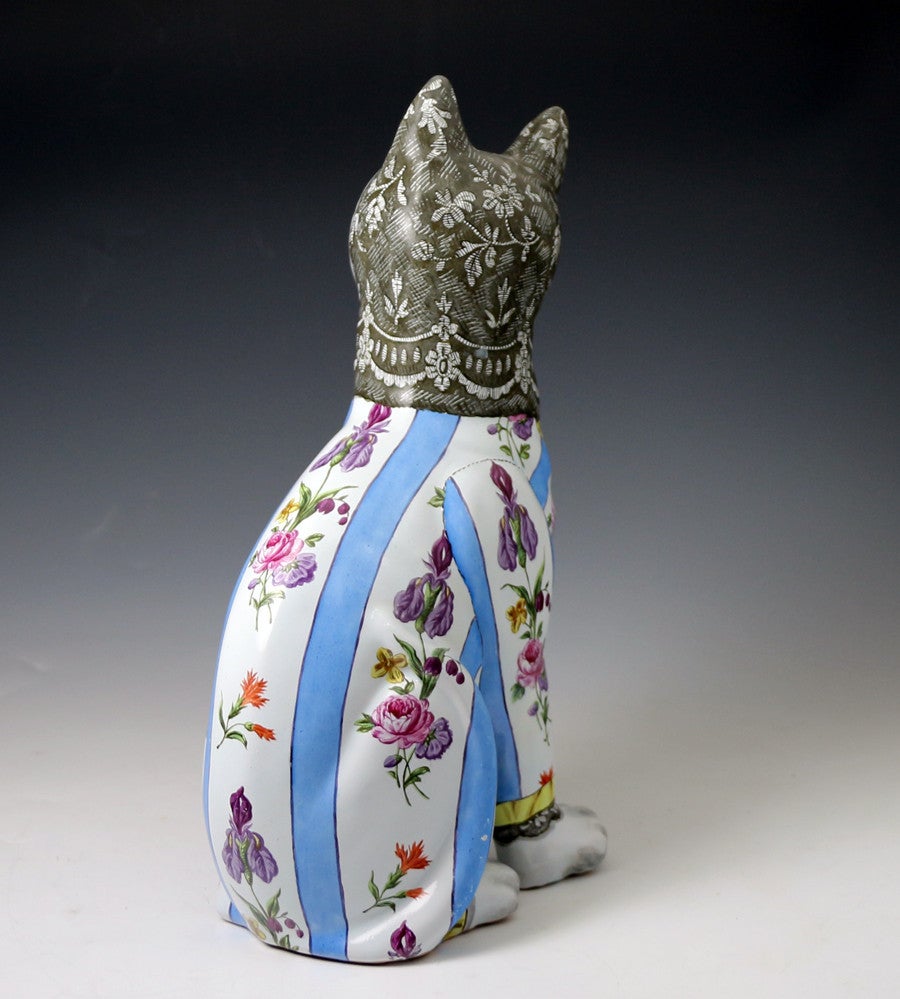 French Emile Galle of Nancy Pottery Figures of a Seated Cat with Glass Eyes, circa 1900