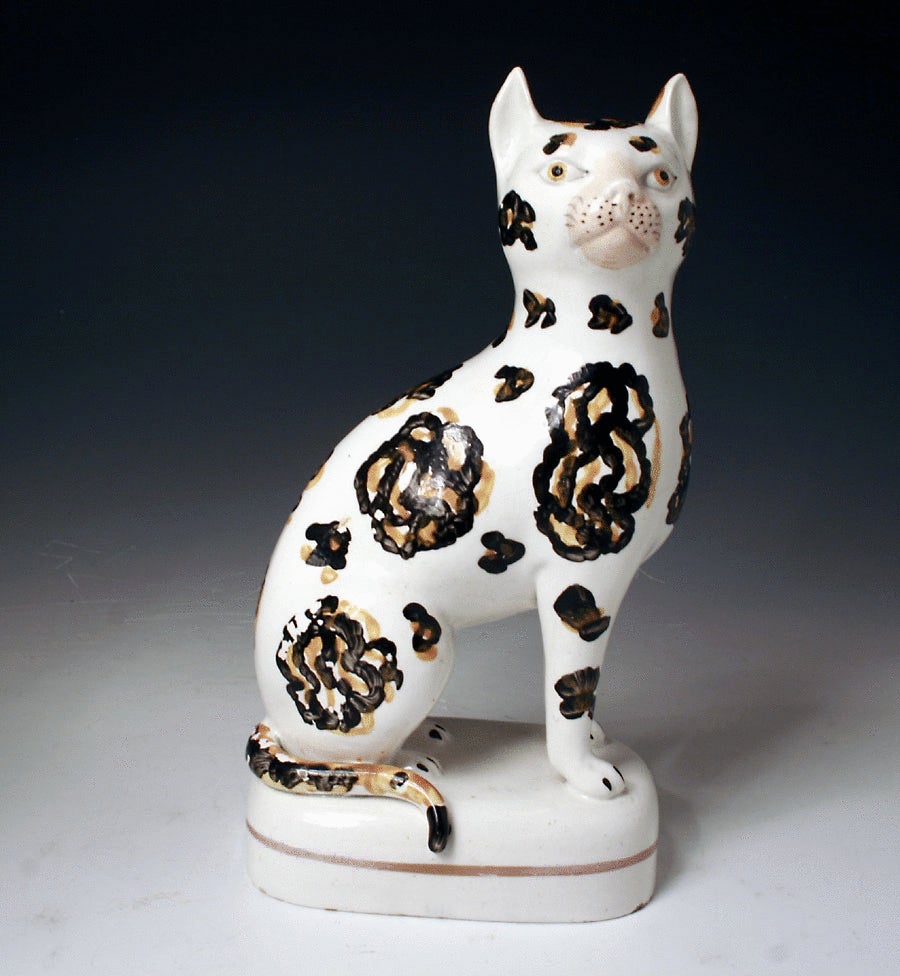 Antique Staffordshire Pottery Figure Of A Calico Cat