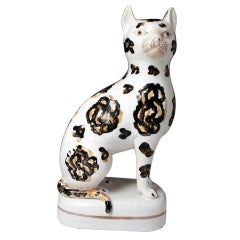 Antique Staffordshire Pottery Figure Of A Calico Cat 