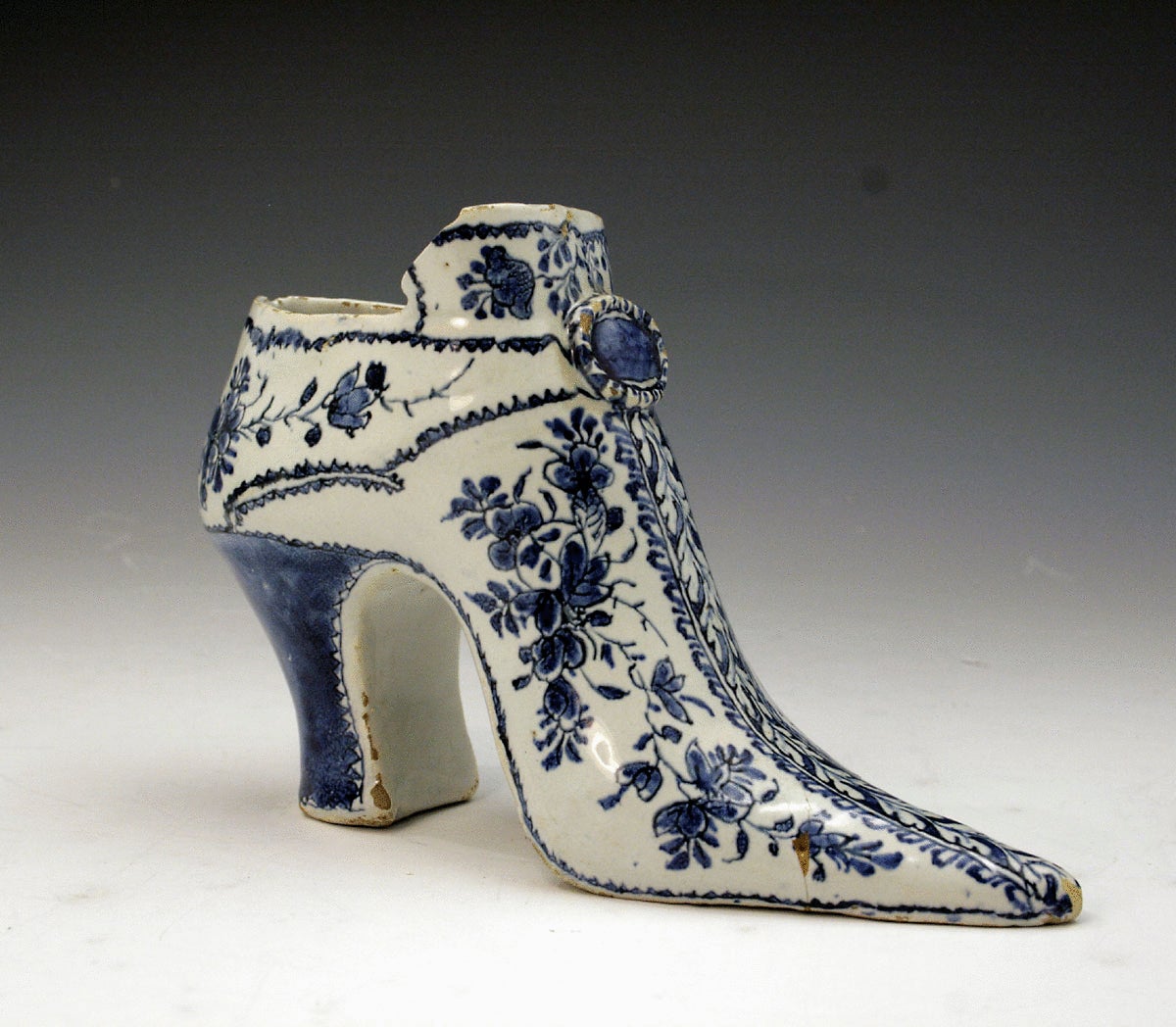 English Delft-Ware Pottery Shoe, circa 1740, Lambeth 