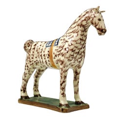 Antique English Pottery Standing Horse Figure On Base 