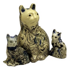 Antique Staffordshire pottery saltglaze variagated figures of cats c1770
