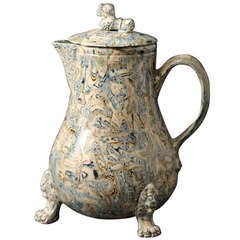 Early Staffordshire English pottery agateware pitcher with cover circa 1760
