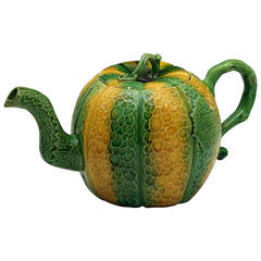 Staffordshire Pottery Melon Shaped Creamware Bodied Teapot, circa 1770