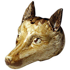 English Pottery Fox Head Stirrup Cup Late 18th Century Period.