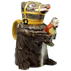 Prattware Jug and Cover of aRussian Bear Hugging Napoleon Depicted as a Monkey