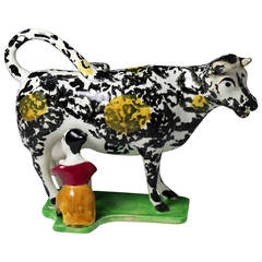 Large Antique English Pottery Cow Creamer, North East England circa 1820