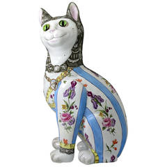 Emile Galle of Nancy Pottery Figures of a Seated Cat with Glass Eyes, circa 1900