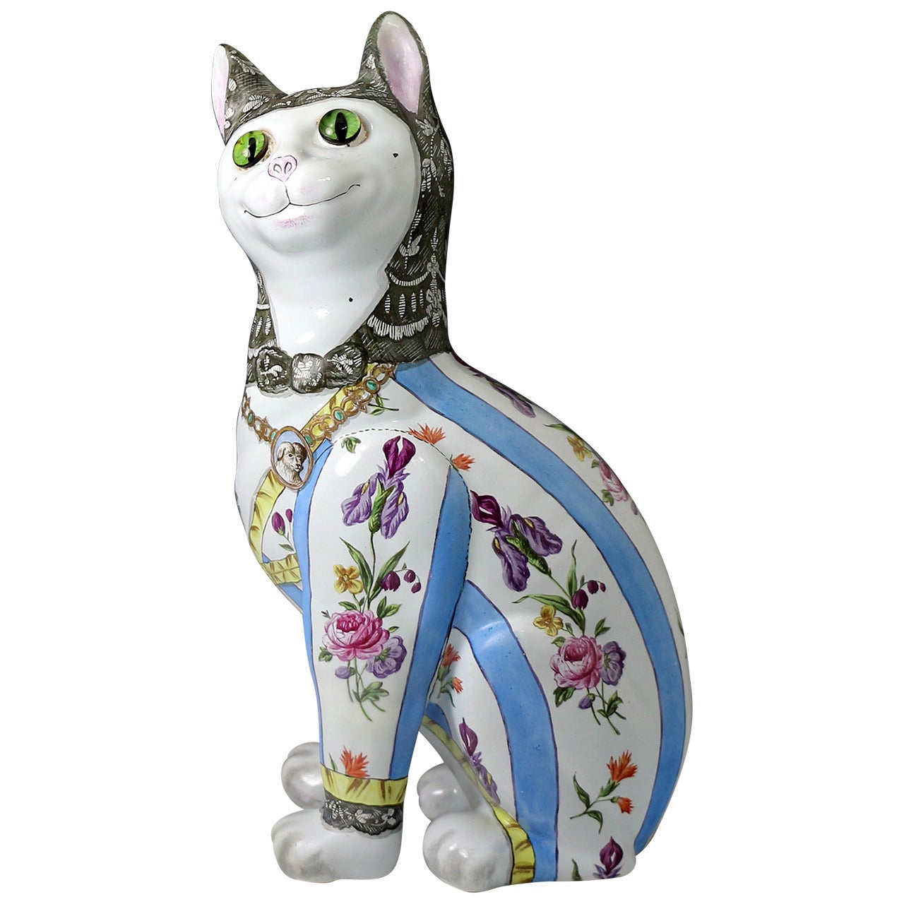 Emile Galle of Nancy Pottery Figures of a Seated Cat with Glass Eyes, circa 1900