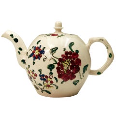 Antique English Stoneware Salt Glaze Teapot With Enamel Colours 18 Th Century 