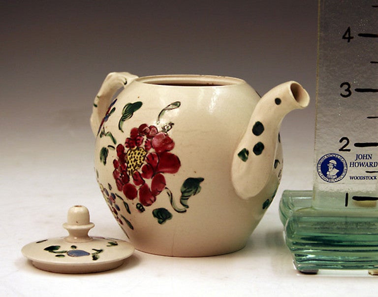 18th Century and Earlier English Stoneware Salt Glaze Teapot With Enamel Colours 18 Th Century 