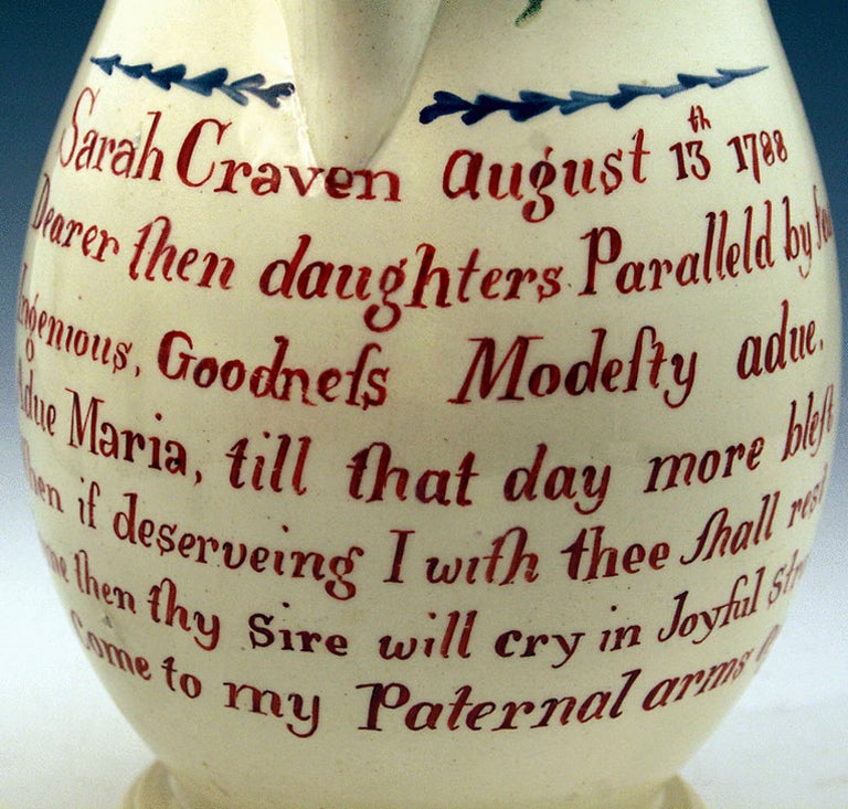 Early English Creamware Pottery Pitcher Dated 1788  In Excellent Condition In Woodstock, OXFORDSHIRE