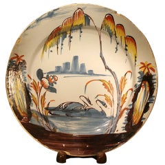Antique English Pottery Delftware Dish With Swans on Lake C1750 11