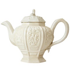 Antique Staffordshire pottery saltglaze stoneware teapot