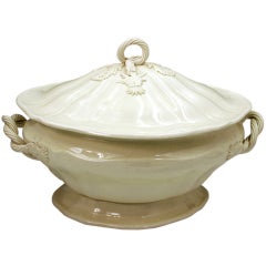 English Early Plain Creamware Pottery Tureen And Cover