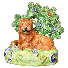 Antique Staffordshire Pottery Figure of a Lion with Bocage Pearlware English circa 1820