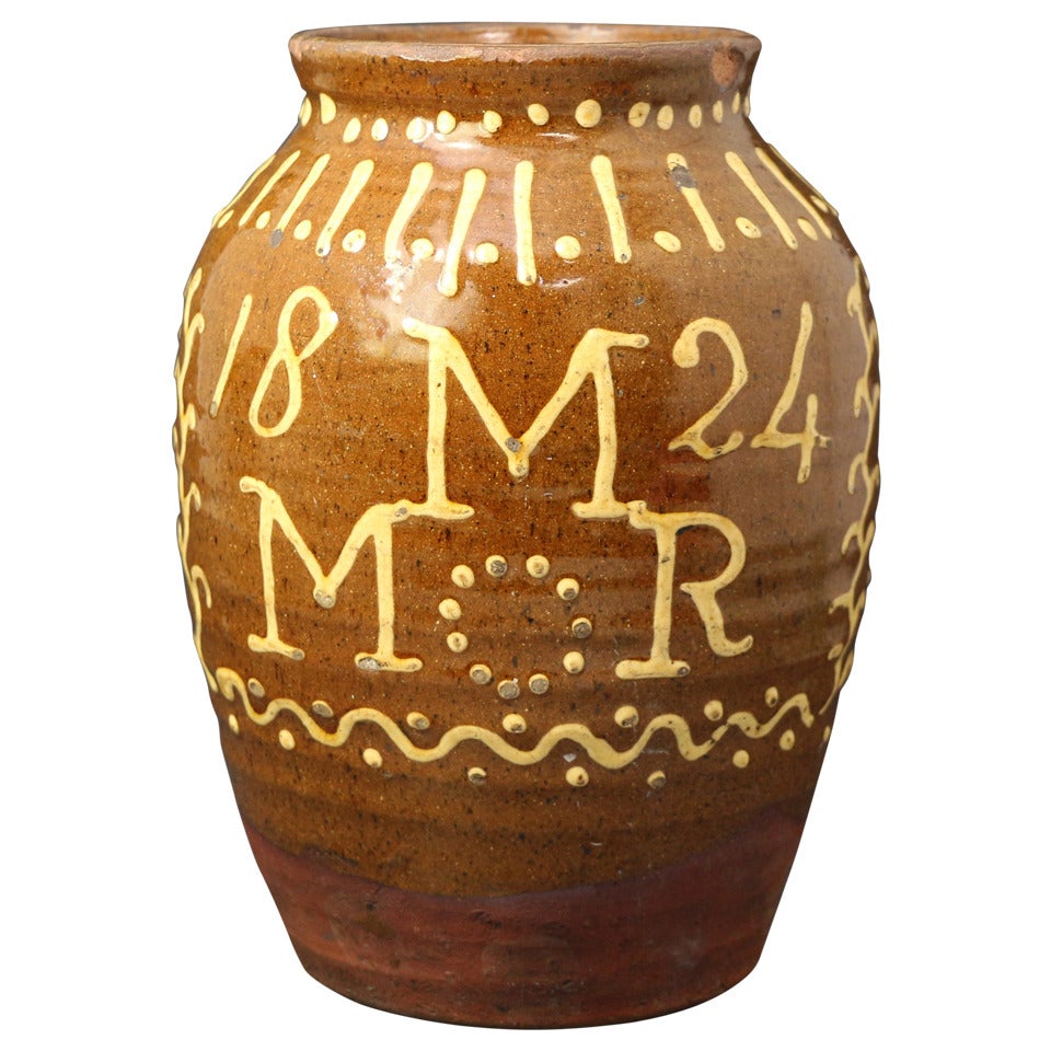 English Earthenware Slipware Jar Initialled and Dated MMR 1824