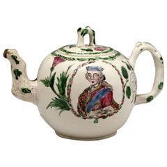 Antique Staffordshire Pottery Jacobite Theme Saltglaze Teapot