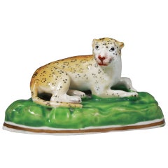 Antique English porcelain figure of a leopard Alcock and Co.Staffordshire