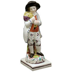 Antique Staffordshire Pottery Figure of a Boy with a Goose Late 18th Century