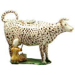 Antique English Pottery Figure of a Cow in the Form of a Creamer Late 18th Century