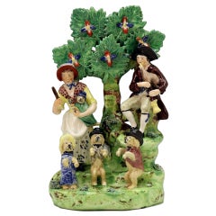 Antique English Staffordshire Pottery Figure Performing Dogs Group