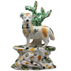 Antique Staffordshire or Yorkshire Pottery Figure of a Ewe and Lamb in Pratt Colours ca. 1810