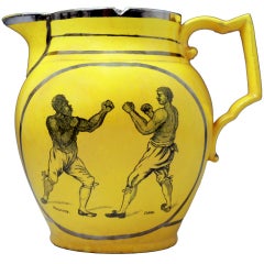 Antique English pottery pitcher with Molyneux and Cribb the Boxers c1815