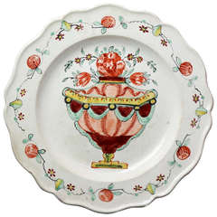 Antique English Creamware Plate Hand Decorated with Basket of Flowers 18th Century