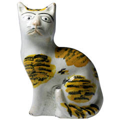 Antique English Pottery Figure of a Naive Seated Cat, circa 1830