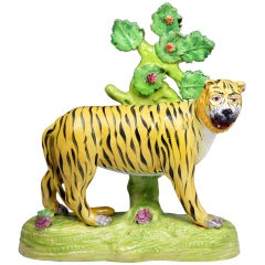Antique Staffordshire pottery figure of a tiger