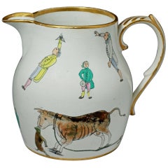 Staffordshire pottery pitcher with bull baiting motifs circa 1820 