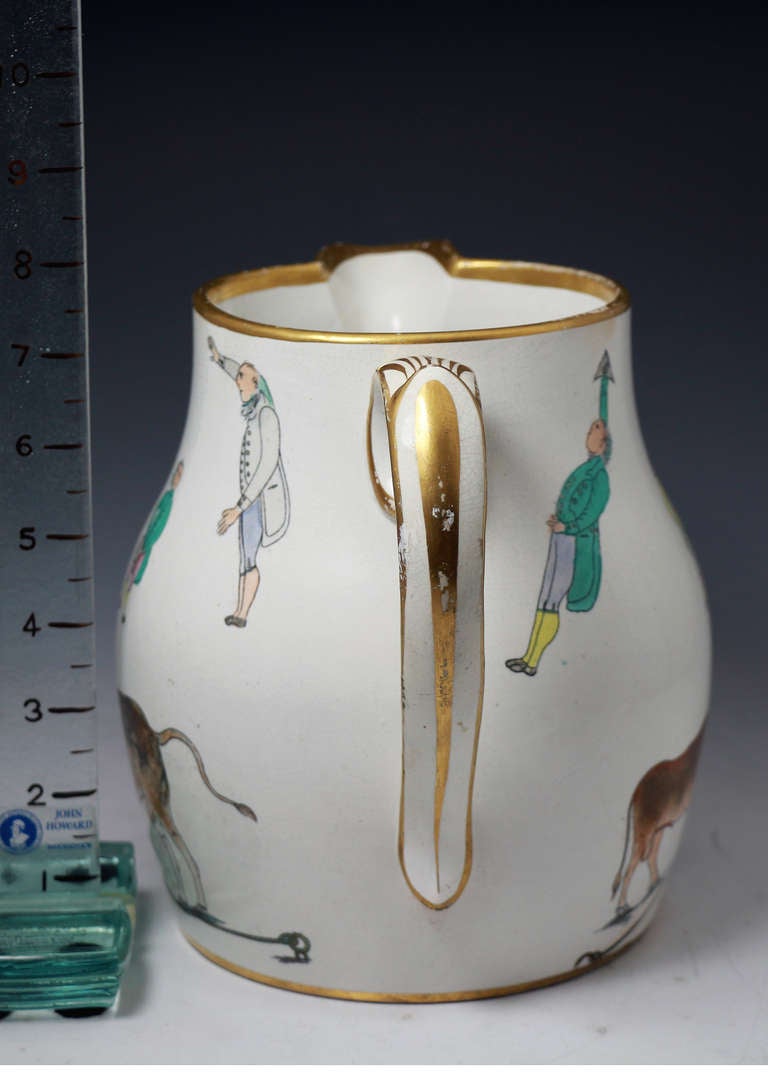 19th Century Staffordshire pottery pitcher with bull baiting motifs circa 1820